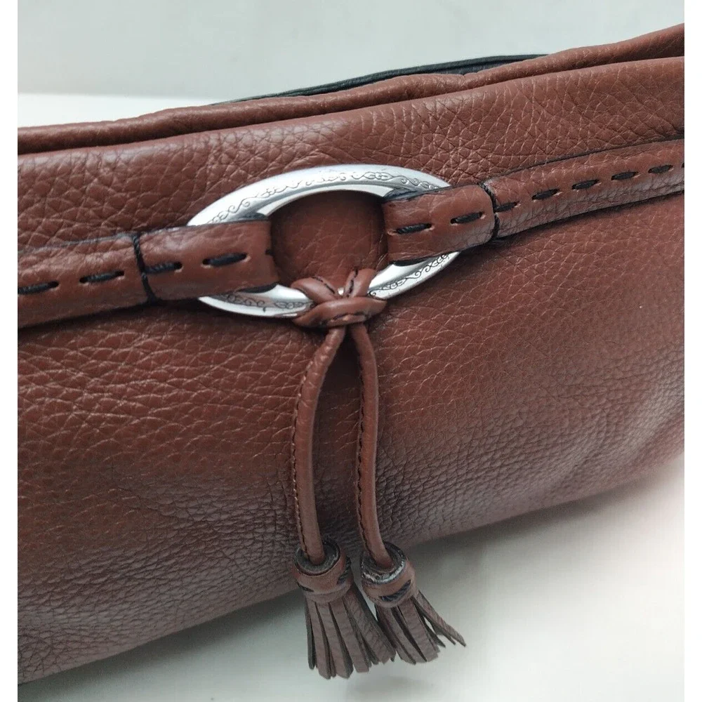 Brighton Brown Pebbled Leather Zipper Closure Hobo Shoulder Bag